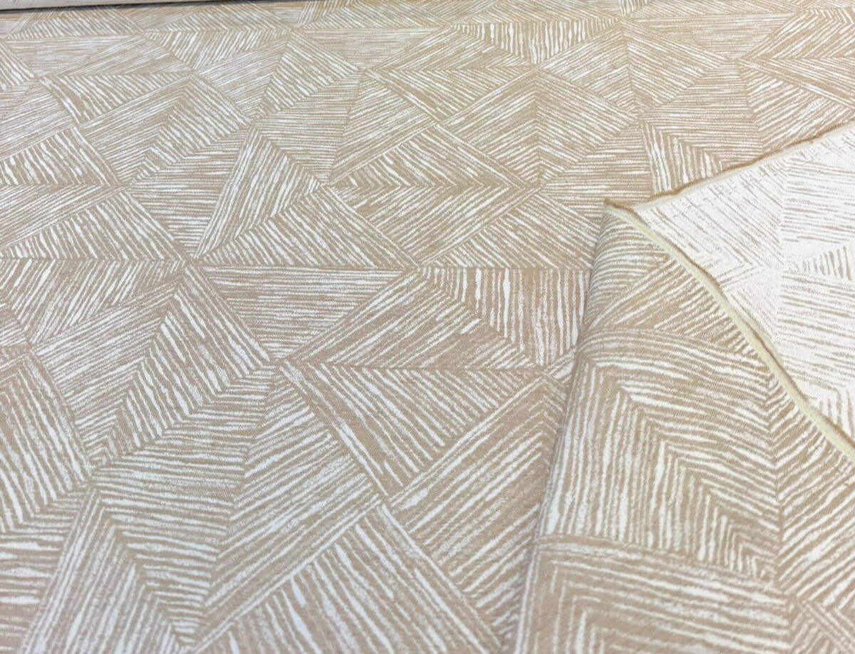 Sunbrella Etch Camel Solution Dyed Acrylic Fabric - Camel And Off White Geometric, 54" Width (By The Yard)