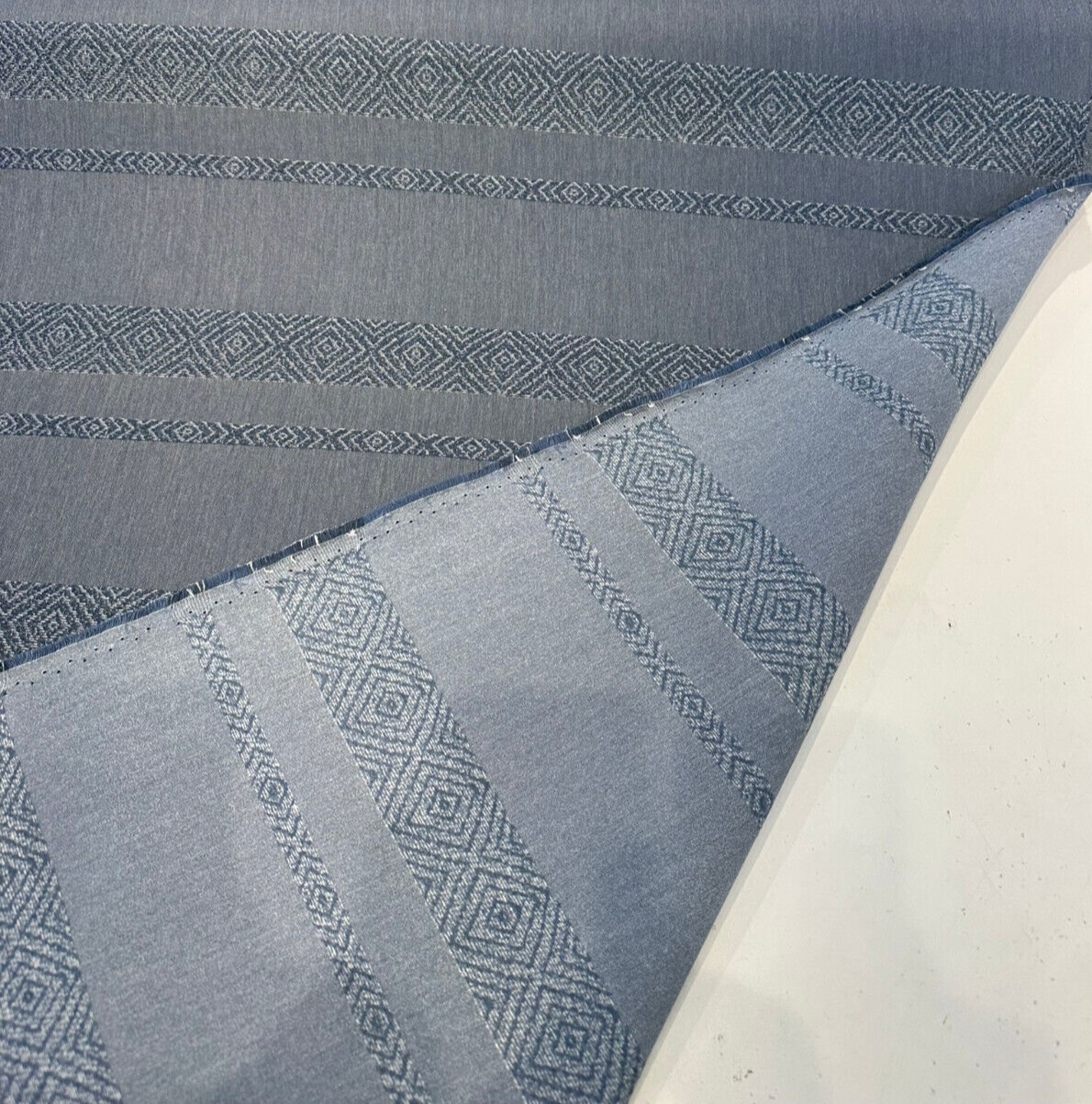Sunbrella Sash Acrylic Fabric - Denim Blue Woven Geometric Pattern, 54" Width (1 Yard)