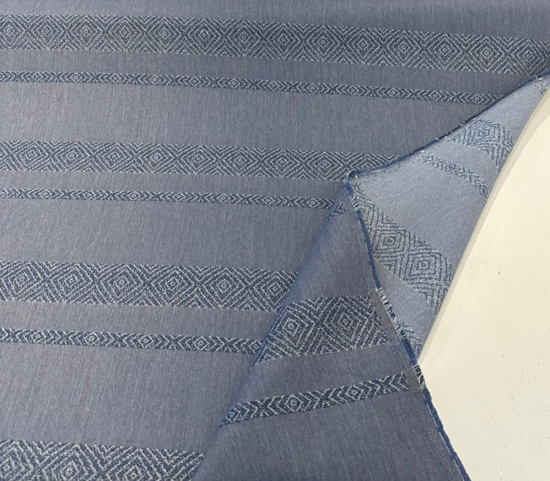 Sunbrella Sash Acrylic Fabric - Denim Blue Woven Geometric Pattern, 54" Width (1 Yard)