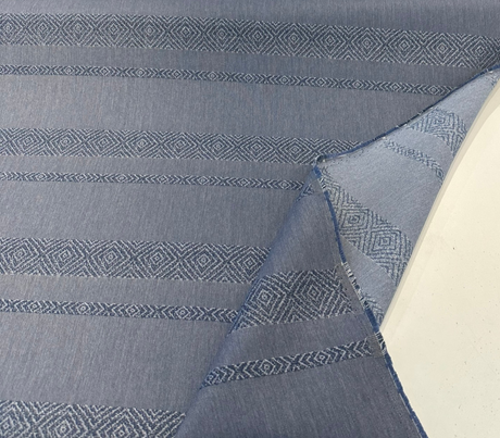 Sunbrella Sash Acrylic Fabric - Denim Blue Woven Geometric Pattern, 54" Width (1 Yard)