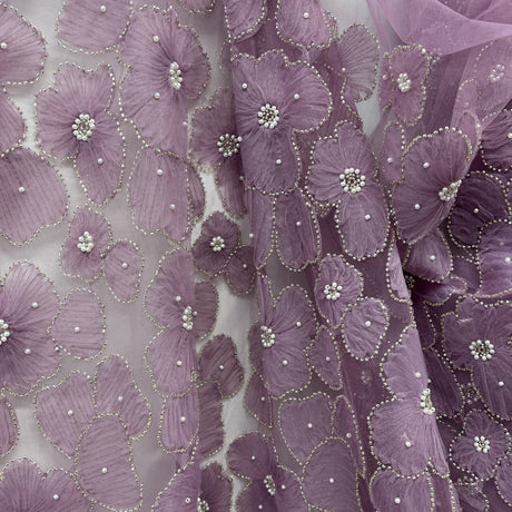 Beaded 3D Floral Lace Fabric