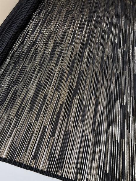 Polyester Elastane Plissé Fabric in Golden Black