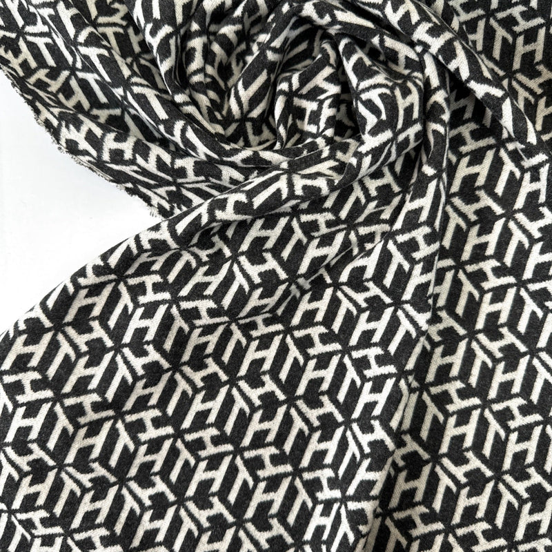 Stretch Knitted Polyester Viscose Blend White Gray