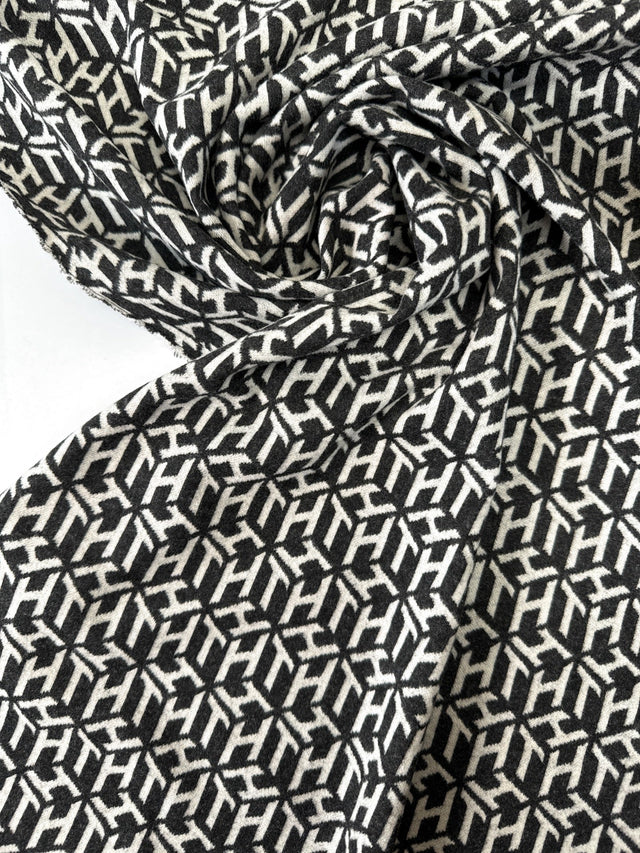 Stretch Knitted Polyester Viscose Blend White Gray