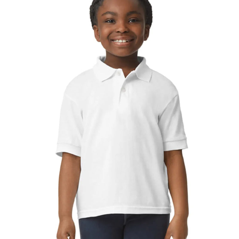 Gildan 8800B Youth Polo Cotton Poly Fabric - White, Moisture Wicking, Classic Fit (1 Piece)