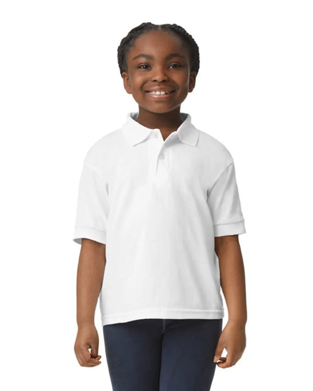 Gildan 8800B Youth Polo Cotton Poly Fabric - White, Moisture Wicking, Classic Fit (1 Piece)