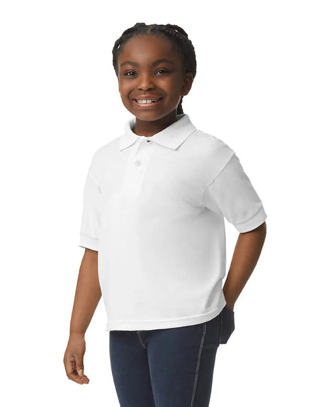 Gildan 8800B Youth Polo Cotton Poly Fabric - White, Moisture Wicking, Classic Fit (1 Piece)