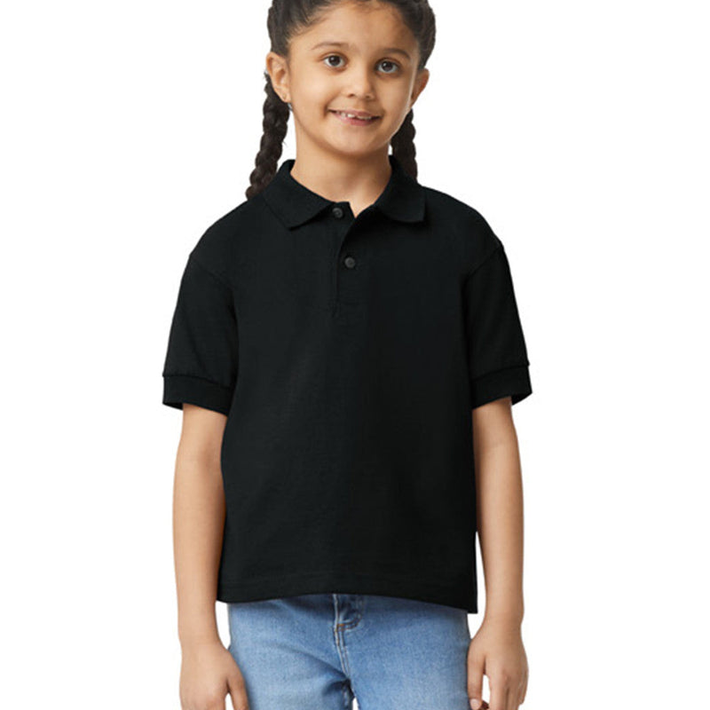 Gildan 8800B Youth Polo Fabric - Black, Moisture-Wicking DryBlend, Classic Fit (4 Pack)