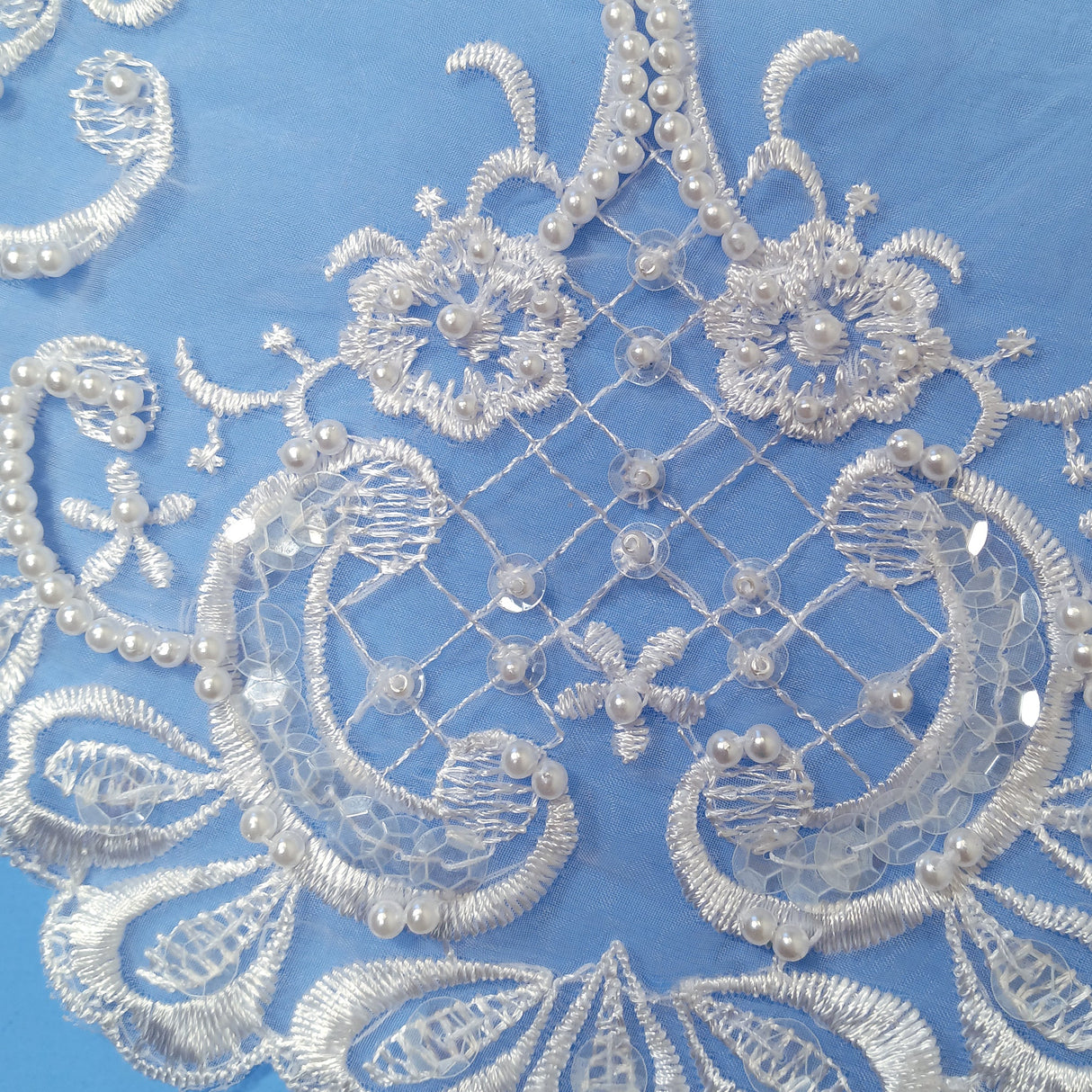 Beaded Lace Medallion Applique White