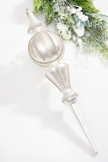 16" Pearl with Rhinestones Glass Finial Ornament
