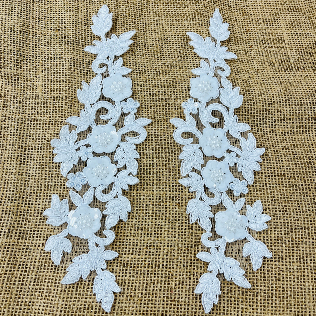 1 Yard Beaded & Corded Floral 3D Lace Applique Embroidered on 100% Polyester Net Mesh