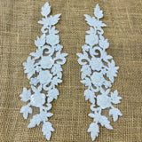 1 Pair 11" x 3" Each Side Beaded & Corded Floral 3D Lace Applique 100% Polyester Net Mesh