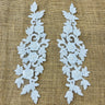 1 Pair 11" x 3" Each Side Beaded & Corded Floral 3D Lace Applique 100% Polyester Net Mesh