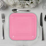 24 Count Pink Square Paper Dessert Plates 7"