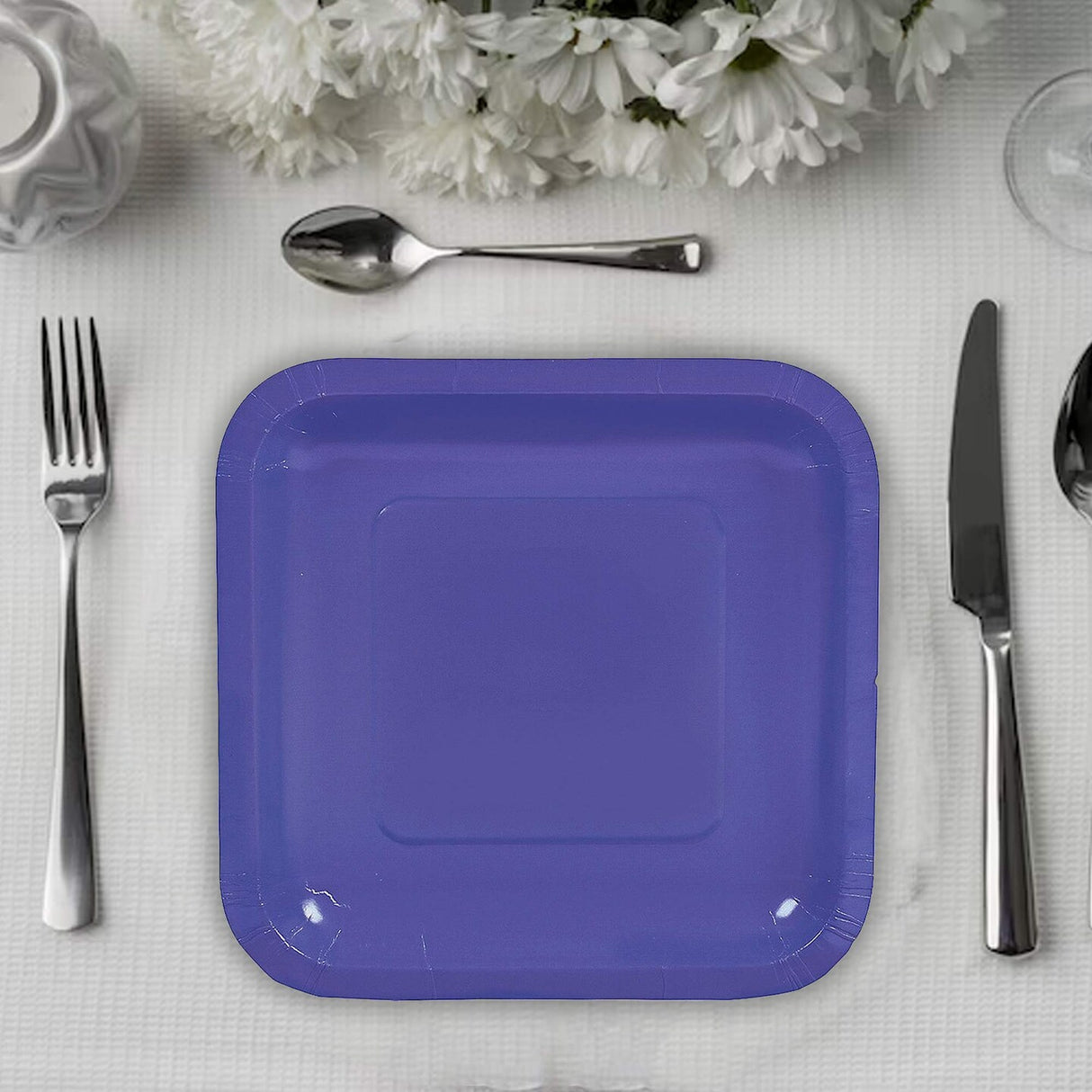 24 Count Purple Square Paper Dessert Plates for Wedding Party 7"