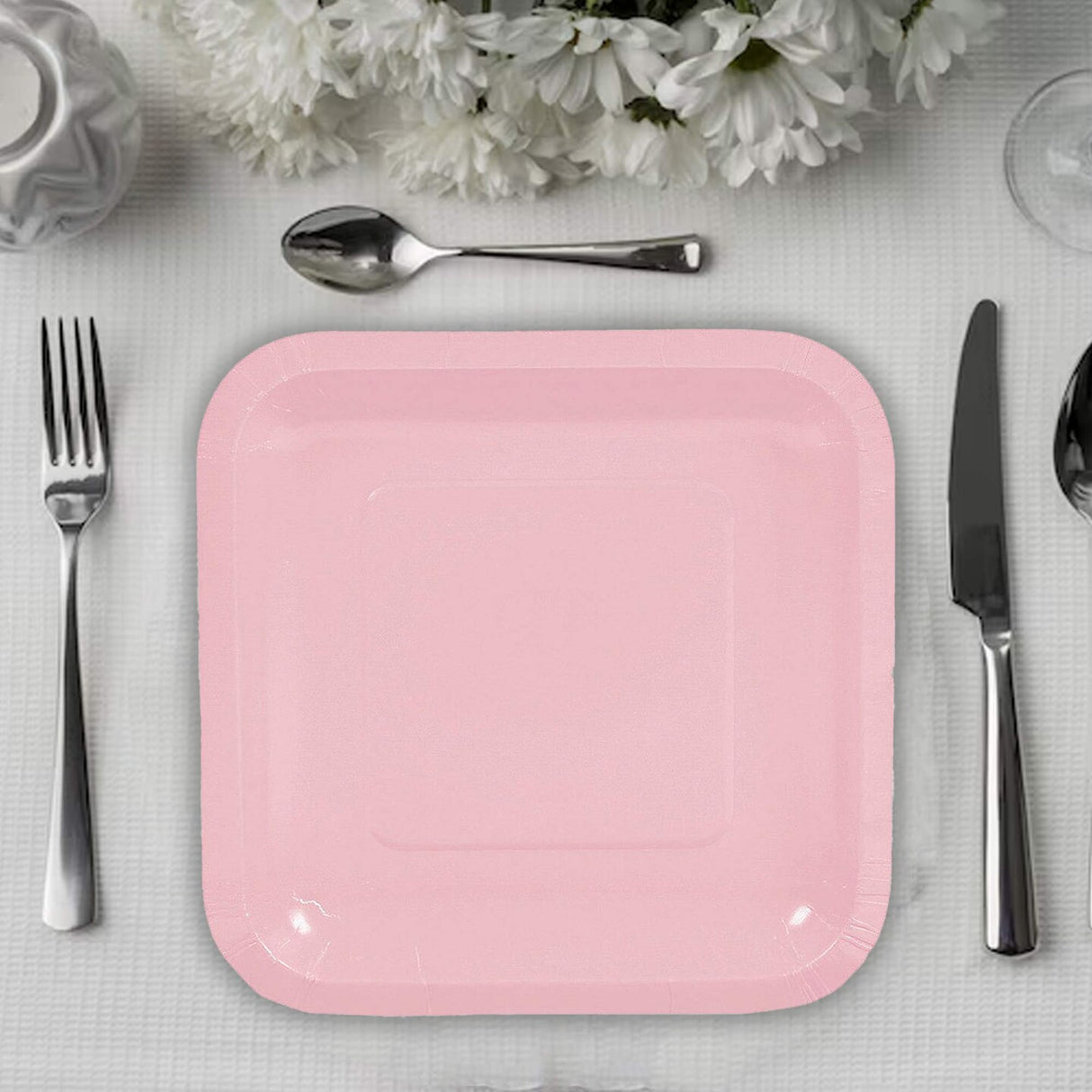 24 Count Light Pink Square Paper Dessert Plates for Birthday Party 7"
