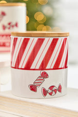 4.75" Ceramic Peppermint Candy Canister