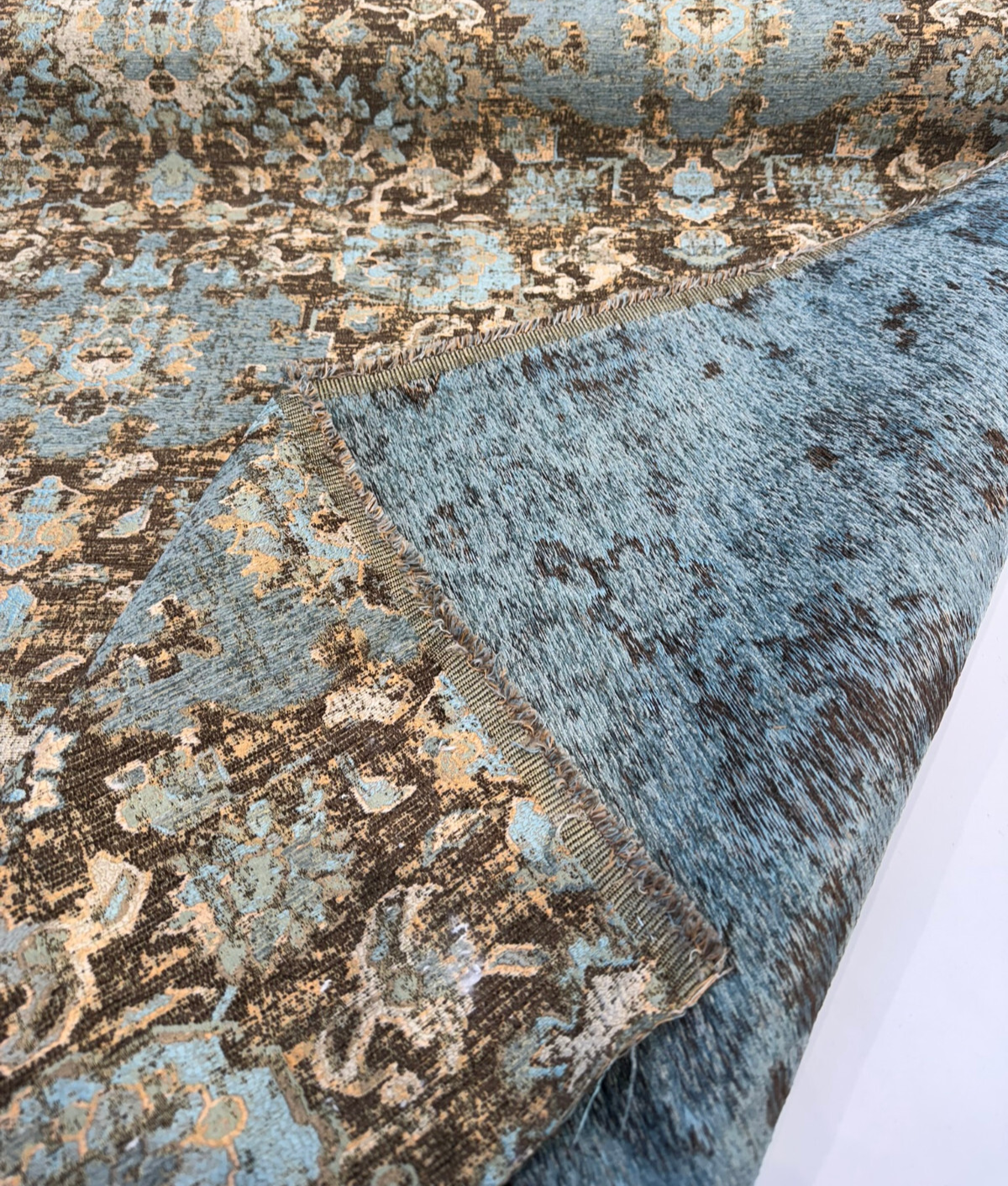 Swavelle Pardesh Chenille Fabric - Vintage Seafoam Brown Distressed Medallion, 58.25" Width (1 Yard)