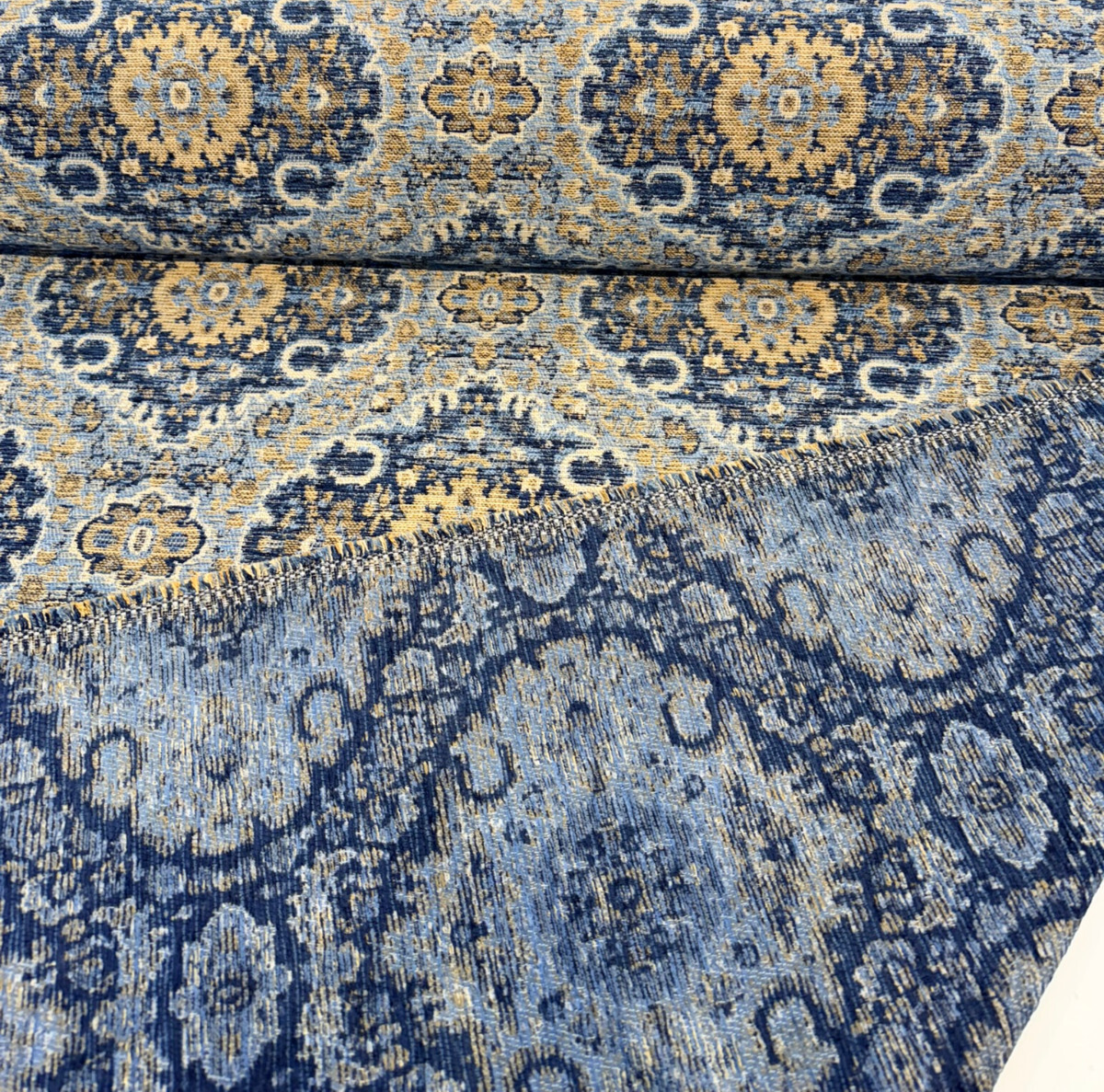 Swavelle Munsee Chenille Fabric - Royal Blue Damask, 54" Width (1 Yard)