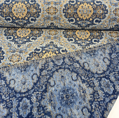 Swavelle Munsee Chenille Fabric - Royal Blue Damask, 54" Width (1 Yard)
