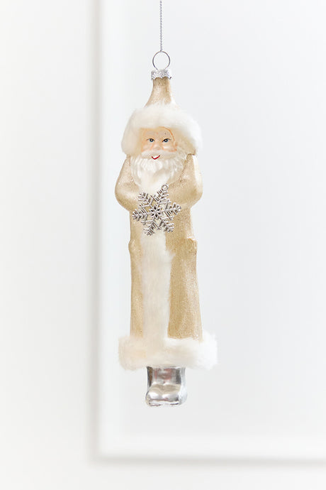 8" Faux Fur Glass Santa Ornament