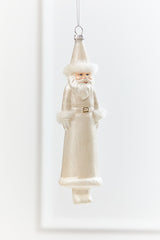 8" Faux Fur Glass Santa Ornament