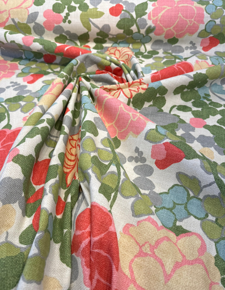 Waverly Blossom Cotton Linen Canvas Fabric - Coral Pink Large Floral, 54" Width (1 Yard)