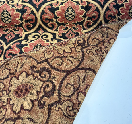 Samad Chenille Upholstery Fabric - Crimson Red Black Medallion, 56" Width (1 Yard)