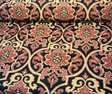 Samad Chenille Upholstery Fabric - Crimson Red Black Medallion, 56" Width (1 Yard)