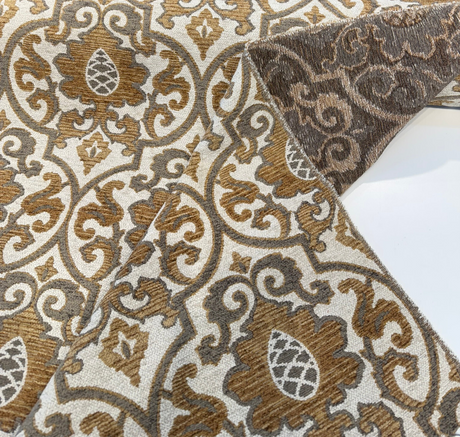 Swavelle Samad Chenille Fabric - Copper Medallion Damask, 56" Width (By The Yard)