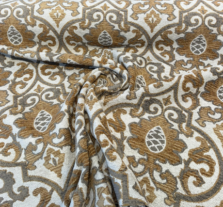 Swavelle Samad Chenille Fabric - Copper Medallion Damask, 56" Width (By The Yard)