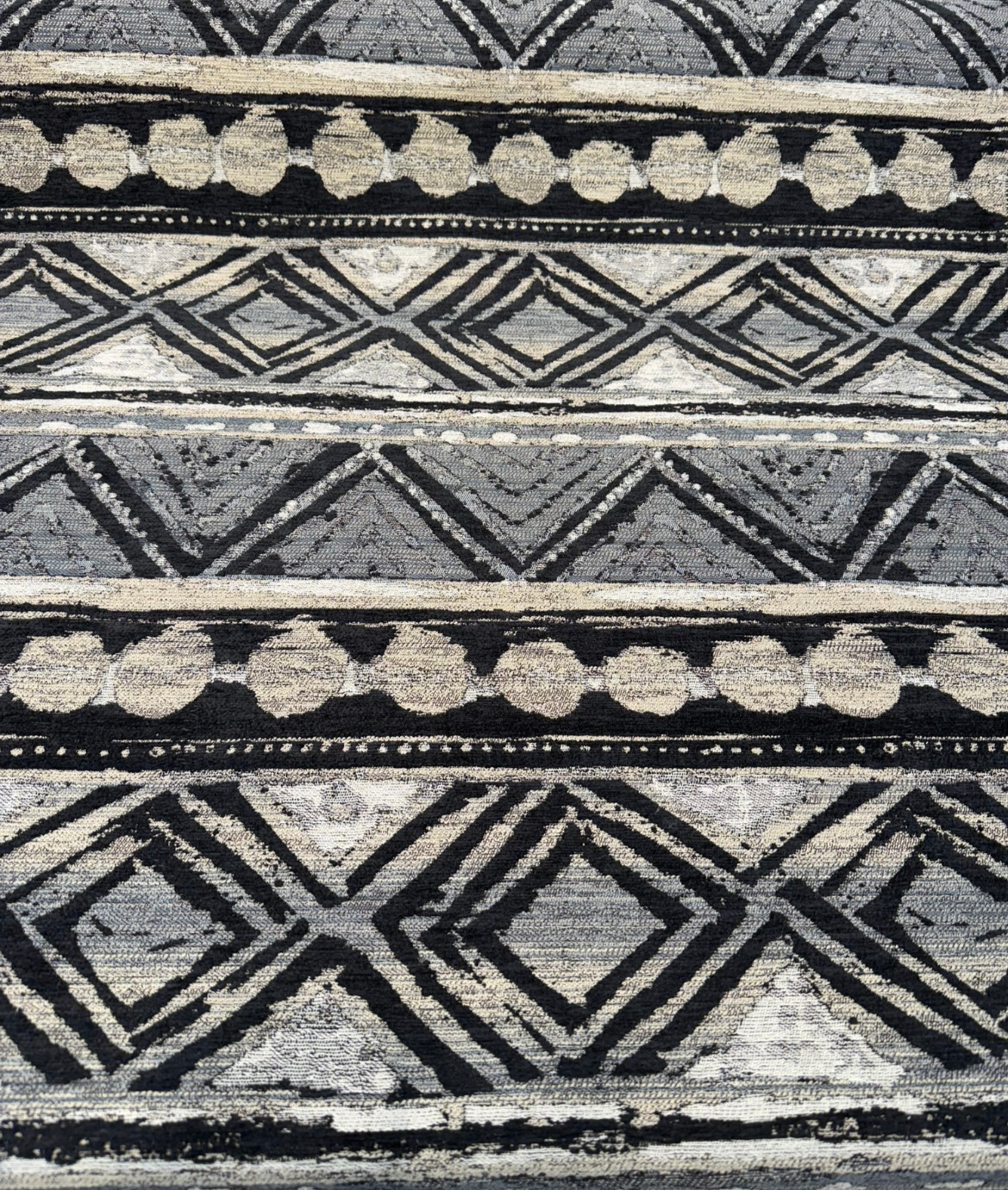 Swavelle Tribal Nunatak Chenille Upholstery Fabric - Black Storm Tribal Stripe, 57" Width (1 Yard)