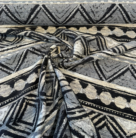 Swavelle Tribal Nunatak Chenille Upholstery Fabric - Black Storm Tribal Stripe, 57" Width (1 Yard)