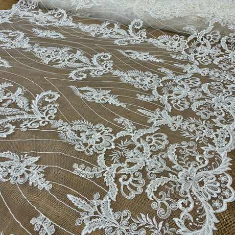 Beaded Corded Bridal Lace Fabric Dark Ivory 52" Wide