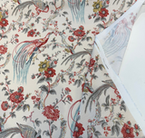 Waverly Olana Petal Paradise Birds Cotton Fabric - Paradise Birds, Coral Red, Golden Mustard, Soft Blue, 54" Width (By The Yard)