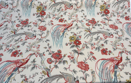 Waverly Olana Petal Paradise Birds Cotton Fabric - Paradise Birds, Coral Red, Golden Mustard, Soft Blue, 54" Width (By The Yard)