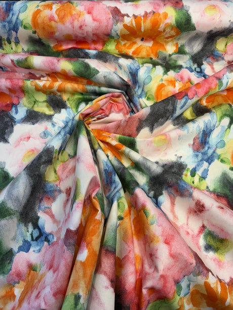 Waverly Garden Mist Jubilee Cotton Fabric - Abstract Floral, Coral Blush Pink Orange Blue Green, 54" Width (1 Yard)