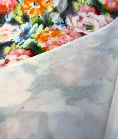 Waverly Garden Mist Jubilee Cotton Fabric - Abstract Floral, Coral Blush Pink Orange Blue Green, 54" Width (1 Yard)