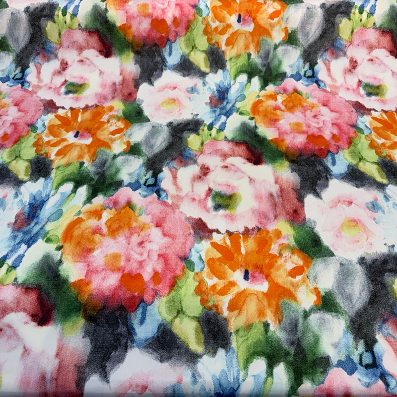 Waverly Garden Mist Jubilee Cotton Fabric - Abstract Floral, Coral Blush Pink Orange Blue Green, 54" Width (1 Yard)