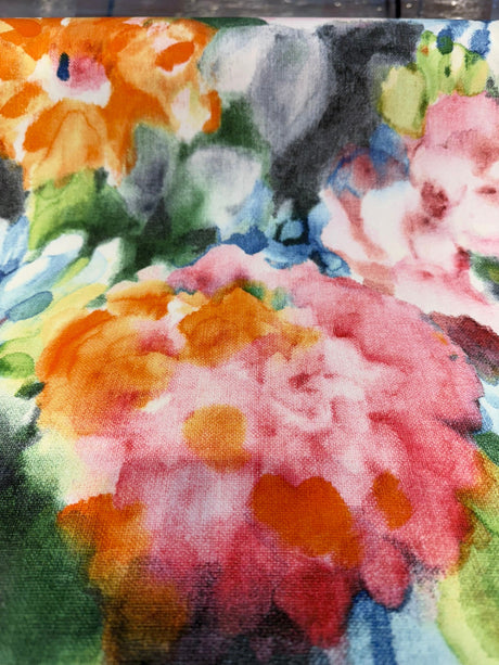 Waverly Garden Mist Jubilee Cotton Fabric - Abstract Floral, Coral Blush Pink Orange Blue Green, 54" Width (1 Yard)