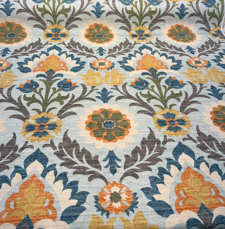 Santa Maria Creek Cotton Fabric - Floral Damask, Aqua Multi Color, 54" Width (By The Yard)