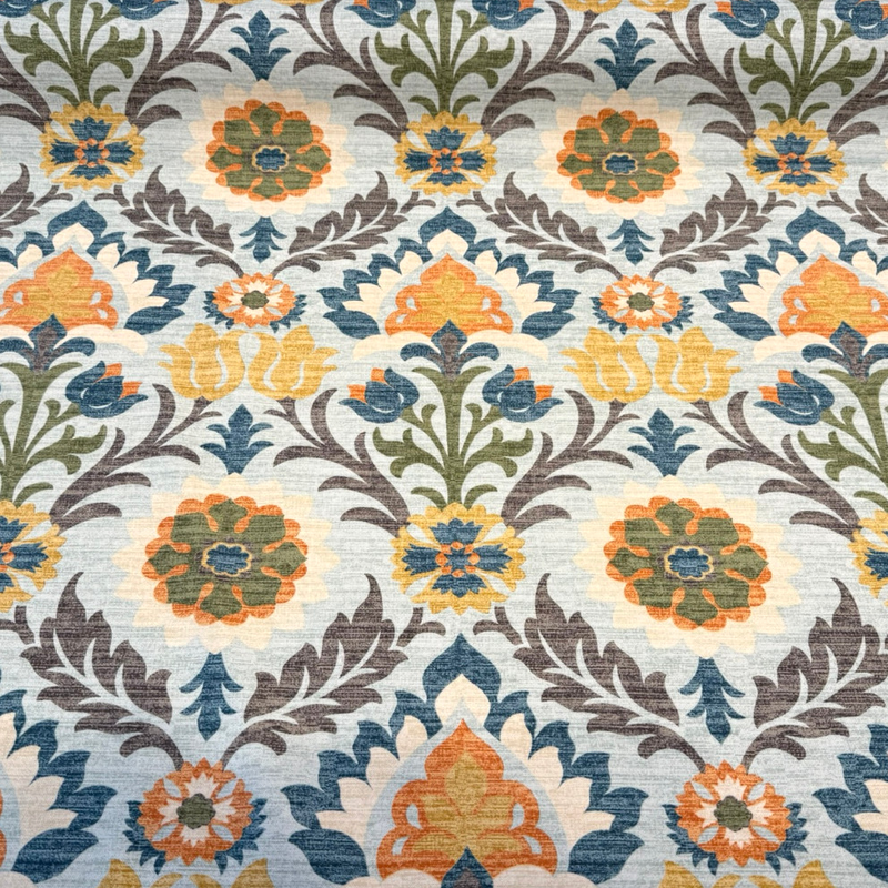 Santa Maria Creek Cotton Fabric - Floral Damask, Aqua Multi Color, 54" Width (By The Yard)