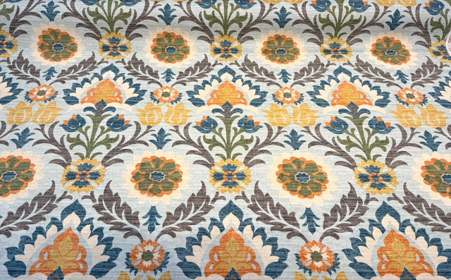 Santa Maria Creek Cotton Fabric - Floral Damask, Aqua Multi Color, 54" Width (By The Yard)
