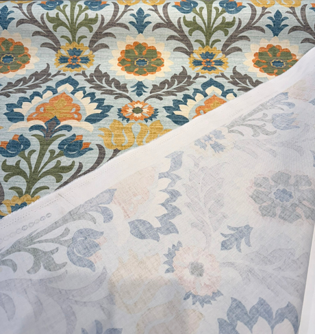 Santa Maria Creek Cotton Fabric - Floral Damask, Aqua Multi Color, 54" Width (By The Yard)