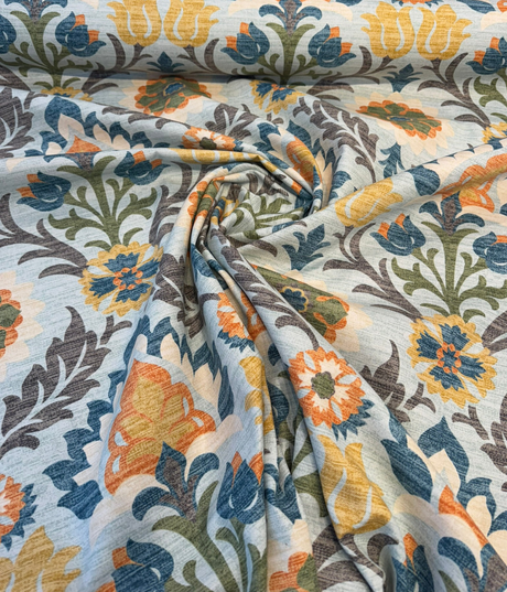 Santa Maria Creek Cotton Fabric - Floral Damask, Aqua Multi Color, 54" Width (By The Yard)