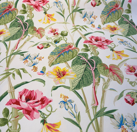Your Grace Spring Cotton Fabric - Floral Botanical Print, Creamy White, 54" Width (1 Yard)