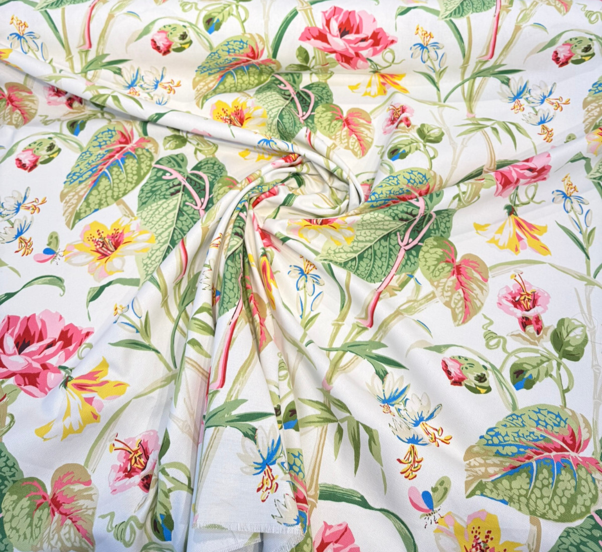 Your Grace Spring Cotton Fabric - Floral Botanical Print, Creamy White, 54" Width (1 Yard)