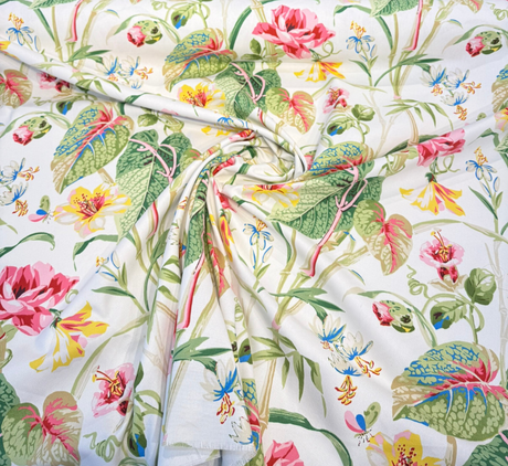 Your Grace Spring Cotton Fabric - Floral Botanical Print, Creamy White, 54" Width (1 Yard)