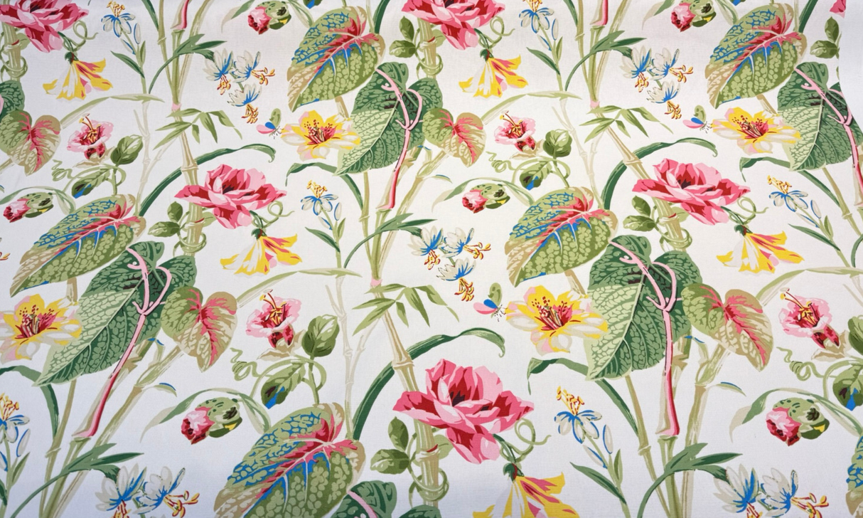 Your Grace Spring Cotton Fabric - Floral Botanical Print, Creamy White, 54" Width (1 Yard)