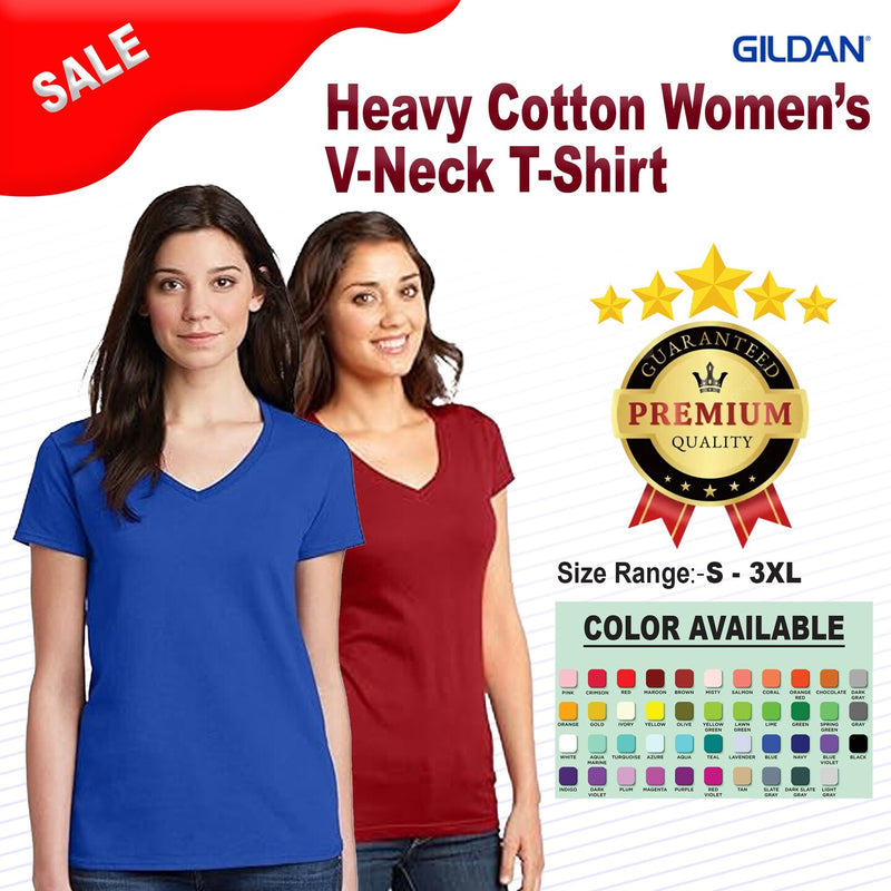 Gildan Heavy Cotton Womens V Neck Short Sleeve T Shirt | Semi Fitted Cotton Tee | Comfortable Casual Womens Shirt